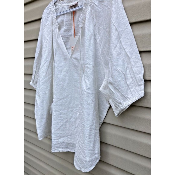knox rose Women's Plus Puff Elbow Sleeve Top white eyelit top size 2X NWT - Picture 8 of 10
